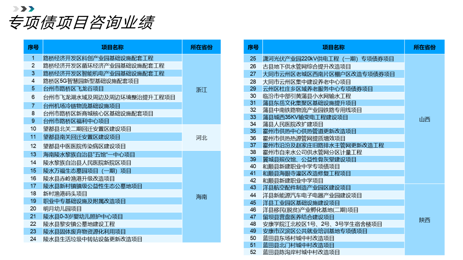 专项债项目咨询服务经验表
